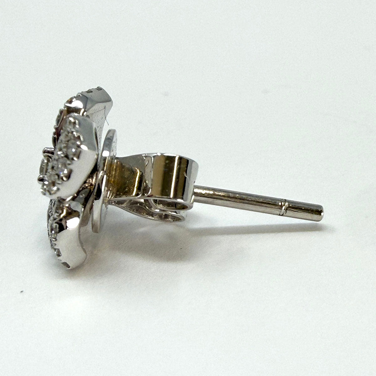 14K White Gold  Floral Pave Diamond Stud Earrings