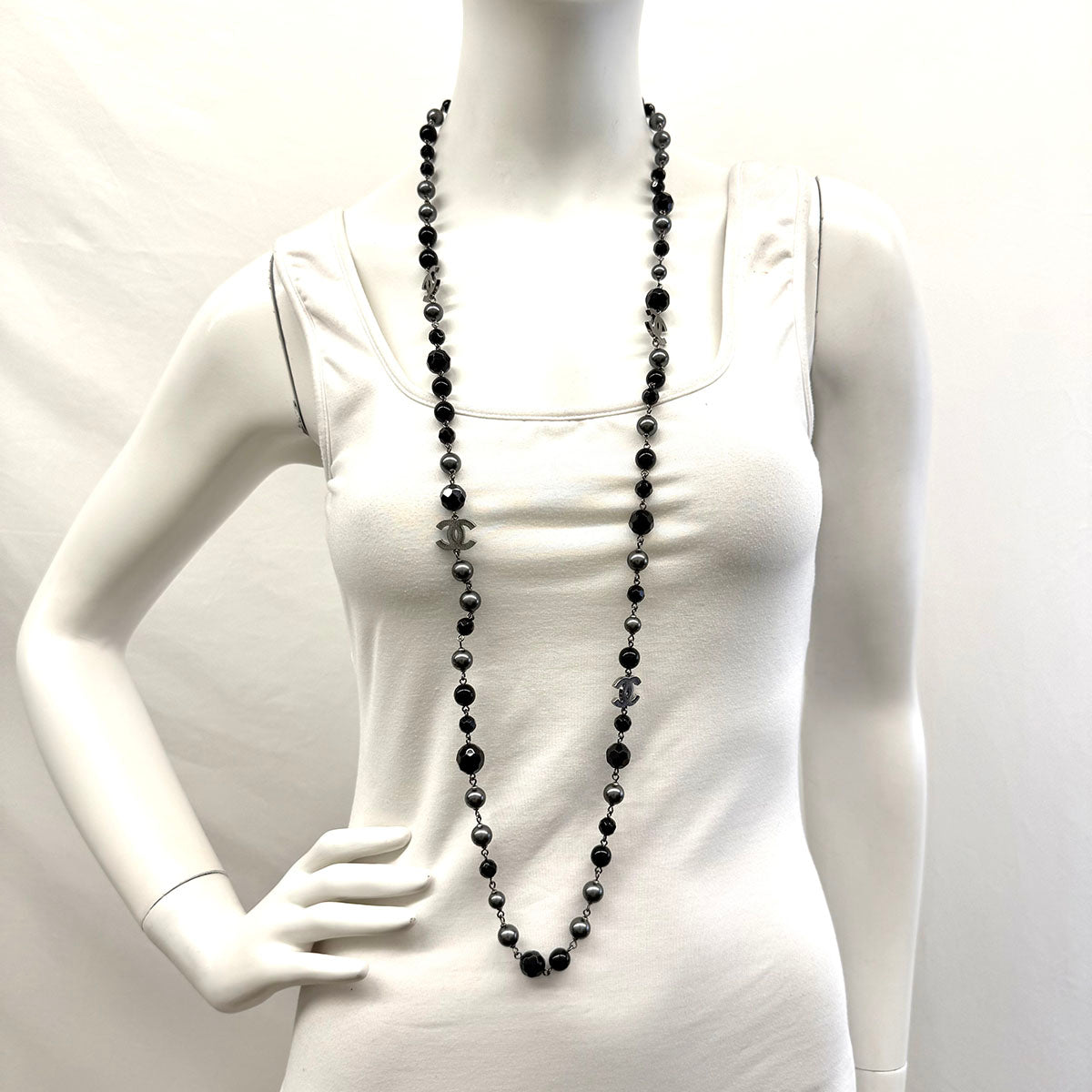 Chanel Faceted Beaded CC Station Necklace