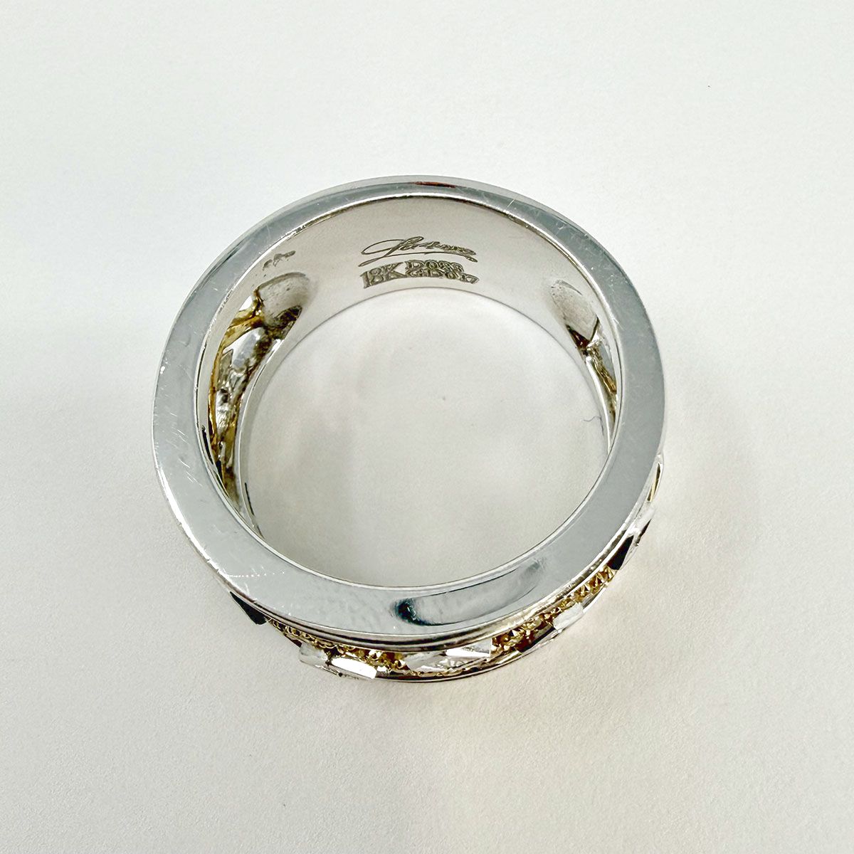 18K White and Yellow Gold Wide Band with Diamonds
