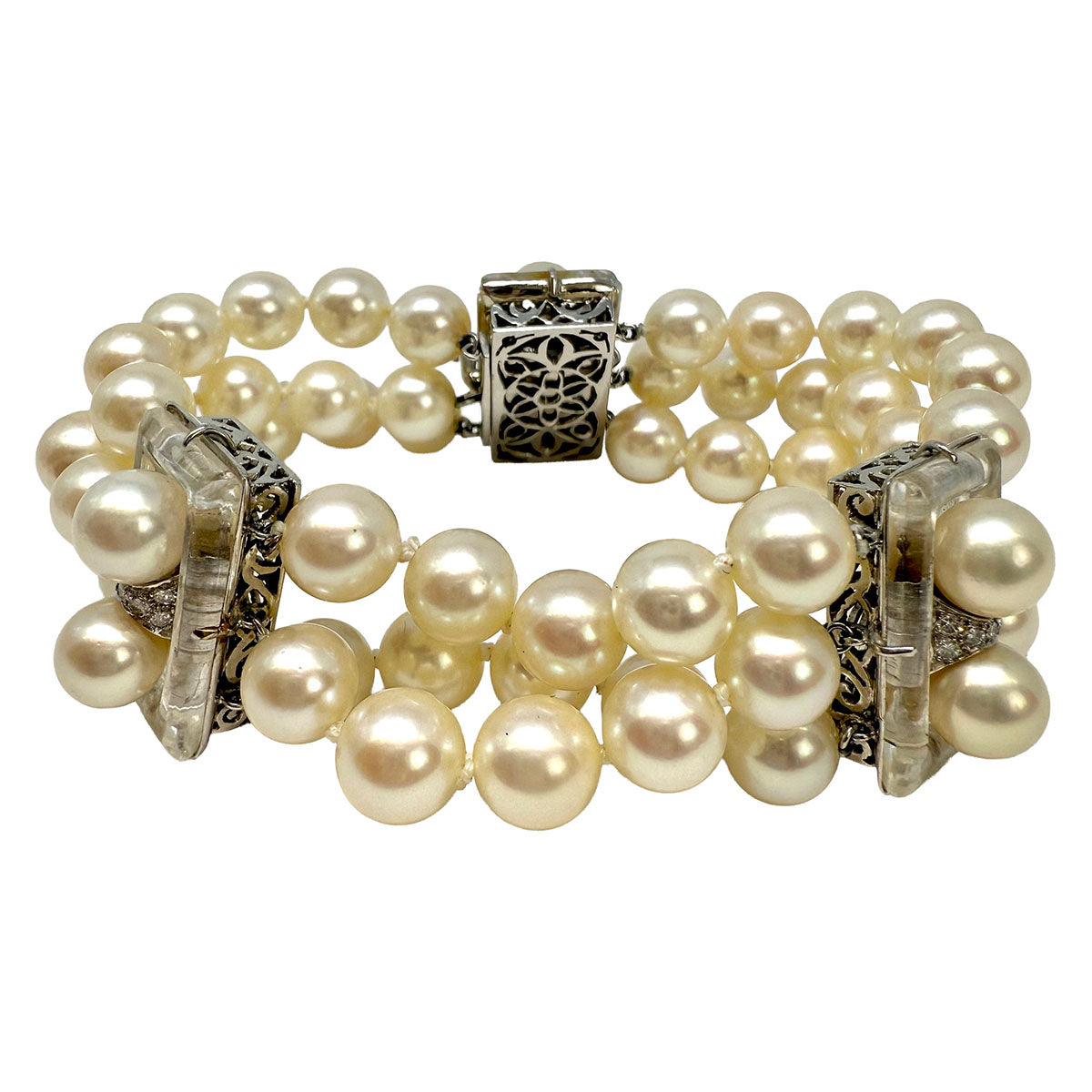 3 Strand Pearl Bracelet with Diamonds
