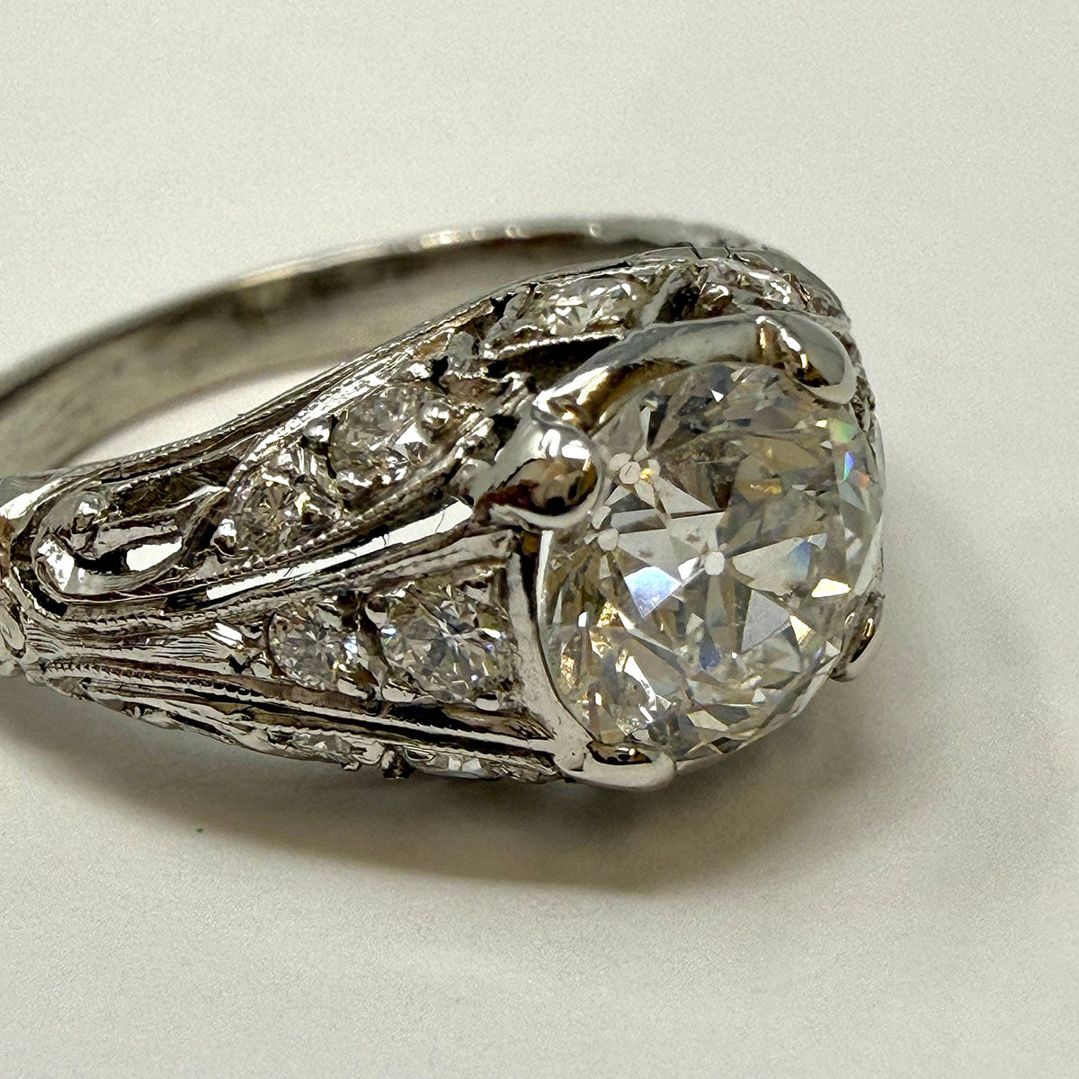 Platinum Vintage Ring with 1.25ct European Cut Diamond