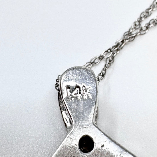 14K White Square Diamond Pendant Necklace