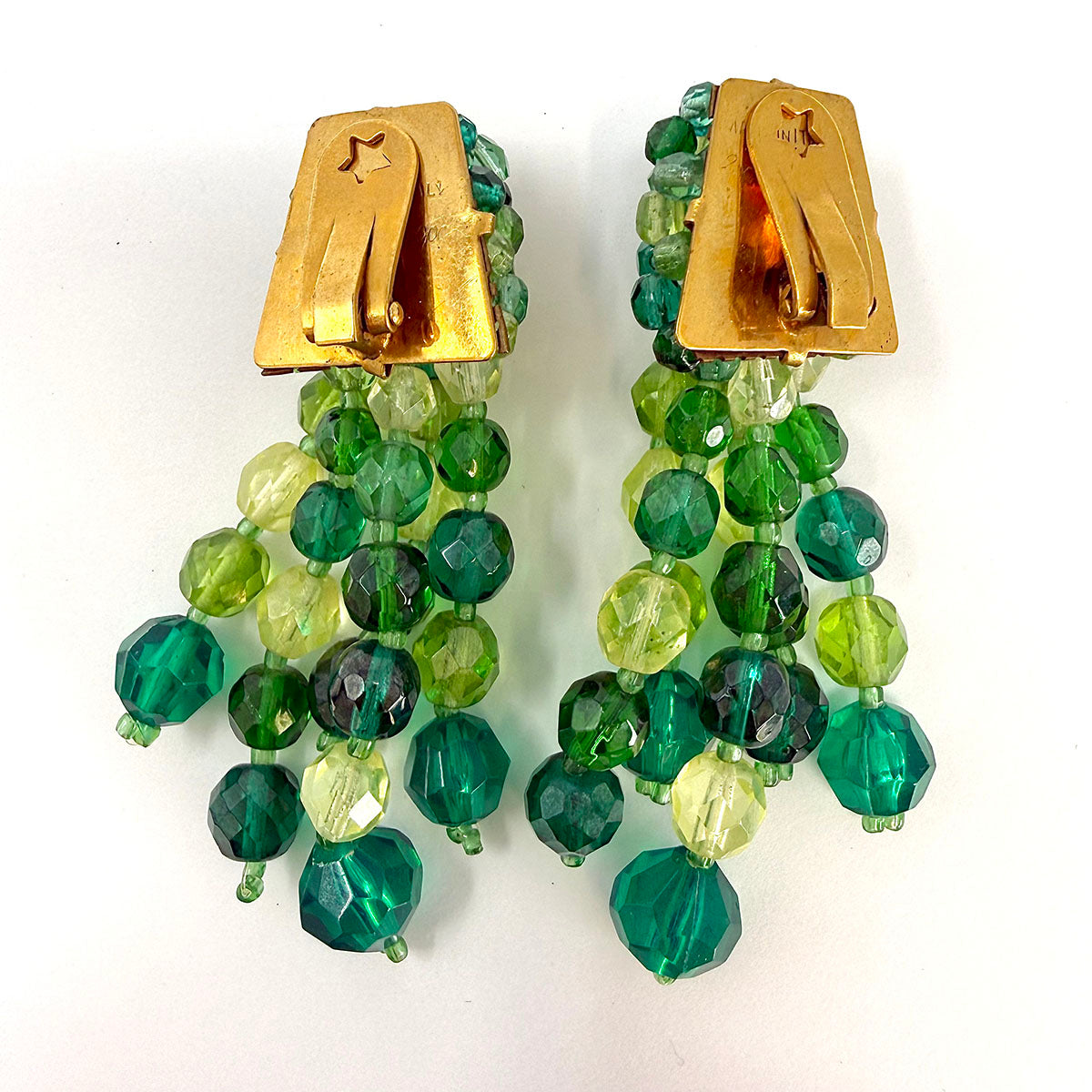 Signed Coppola e Toppo Green and Clear Bead Clip-on Earrings