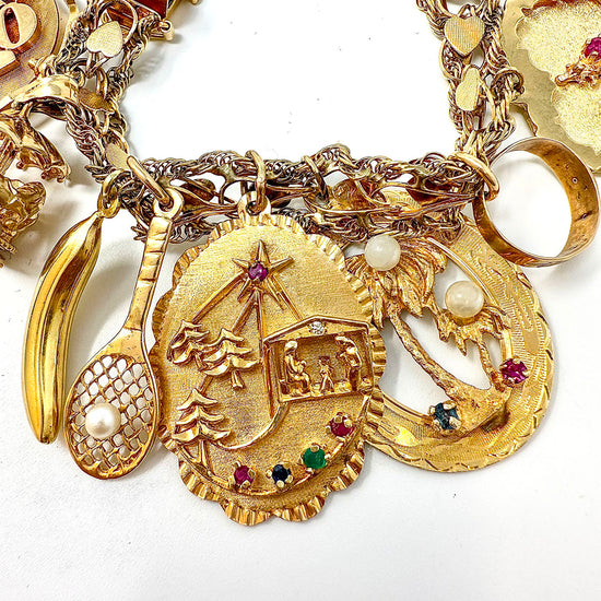 14K Gold Multi Charm  Bracelet