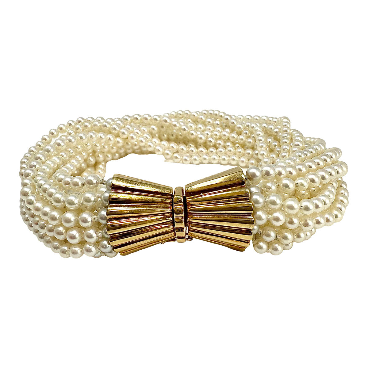 12 Strand Knotted 3mm Pearl Bracelet with 14K Gold Clasp