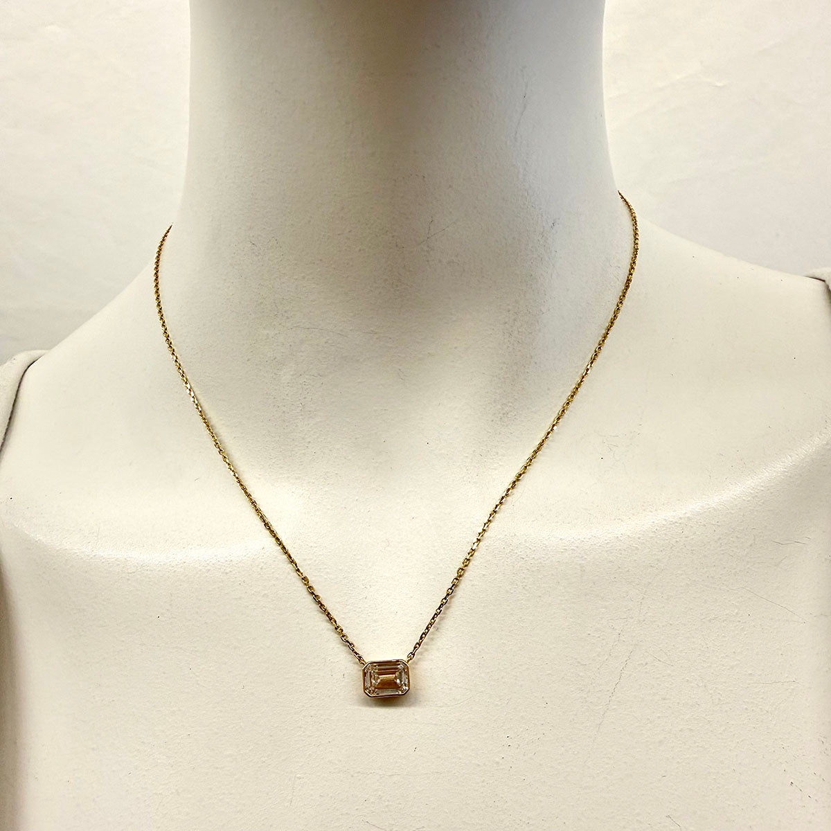 14K Gold 18" Necklace with Emerald Cut Lab Grown Diamond