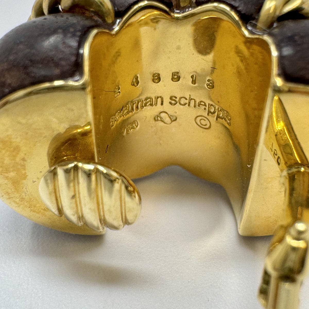 Seaman Schepps Wood and 18K Gold Shrimp Earrings