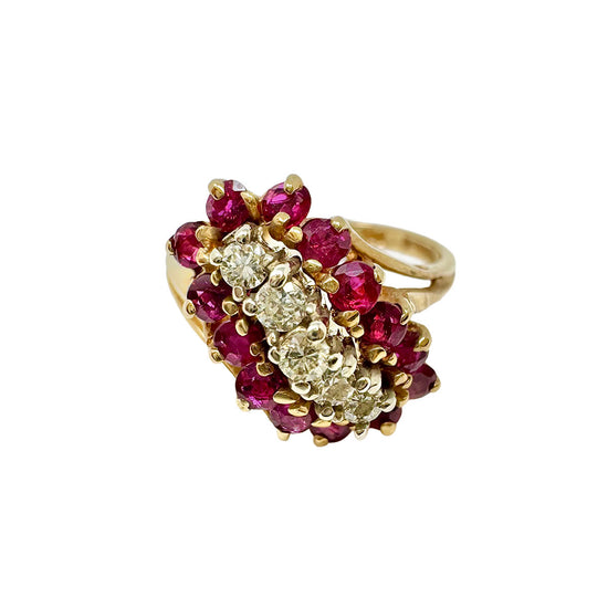 14K Gold Ring with Rubies and Diamonds