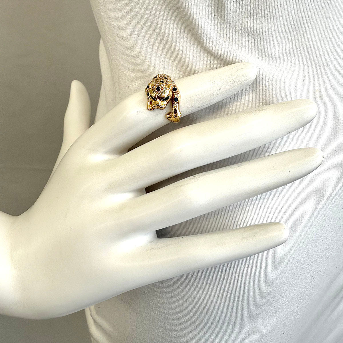 14K Gold Panther Ring with Diamonds, Emerald, Ruby and Sapphire