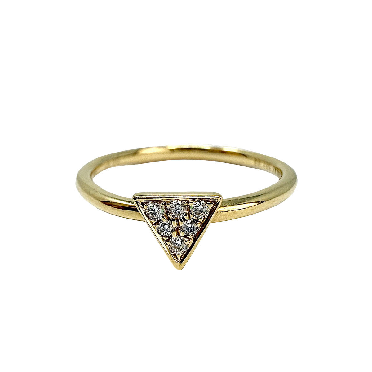 14K Gold Ring with Triangular Shaped Pave Diamond Embellished Center Piece