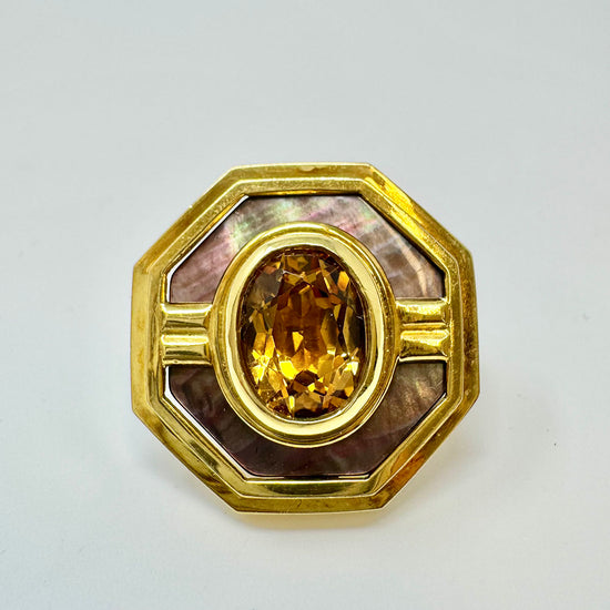 18K Gold Earrings with MOP and Oval Citrine