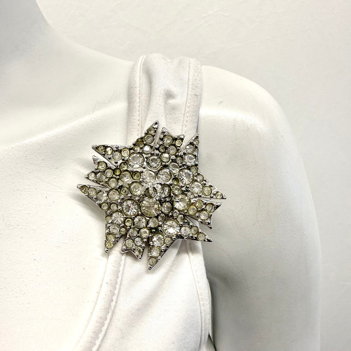 Chanel Silver CC Star Round Crystal Pin