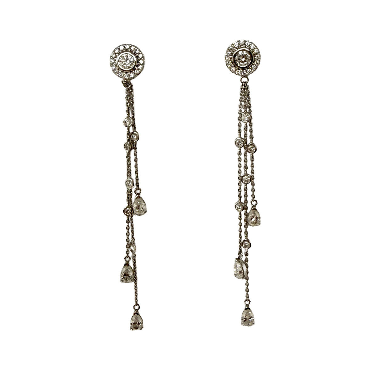 18K White Gold Drop Earrings with 52 Diamonds and 6 Pear Shaped Diamonds