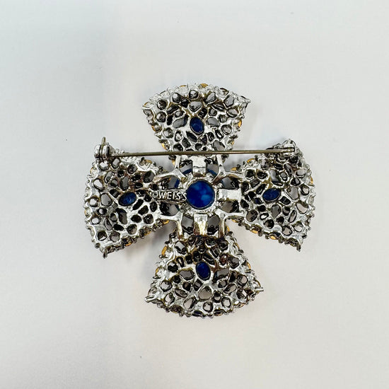 Weiss Crystal and Seed Pearl Maltese Cross Pin