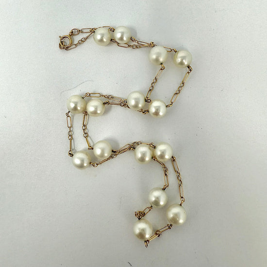 14K Gold Chain Necklace with Freshwater Pearls