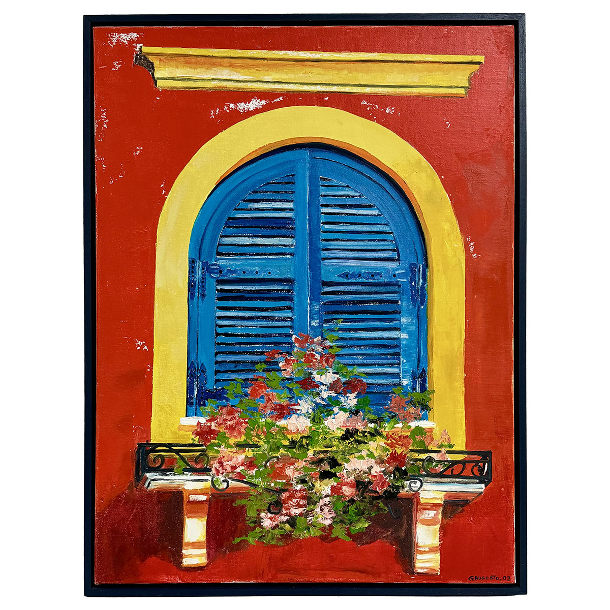 "European Shuttered Window with Flower Box" Signed and Dated '03