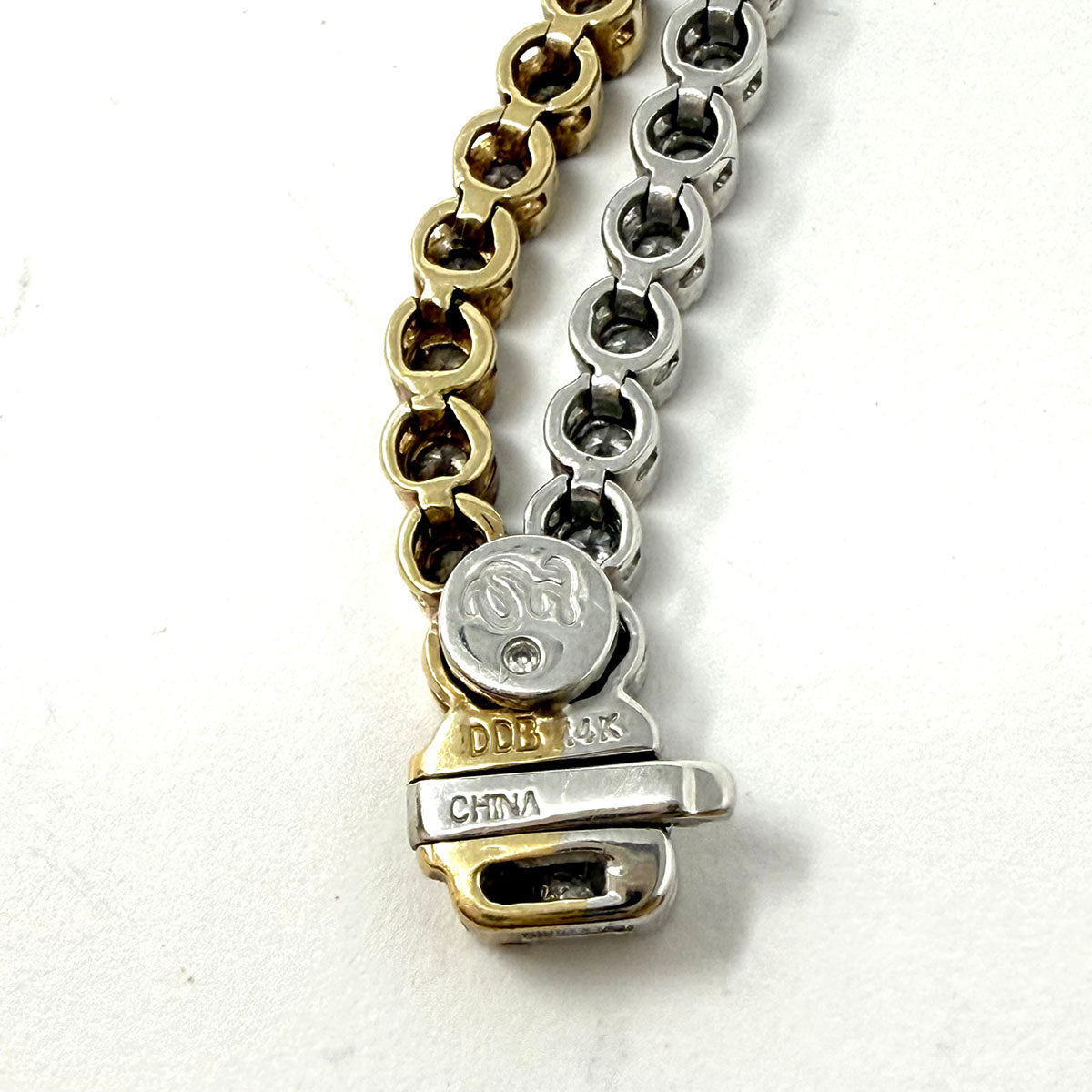 14K White and Yellow Gold Double Stranded Diamond Tennis Bracelet