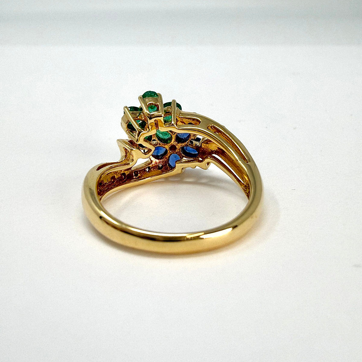 18K Gold with Emerald and Sapphire Flowers with Diamonds