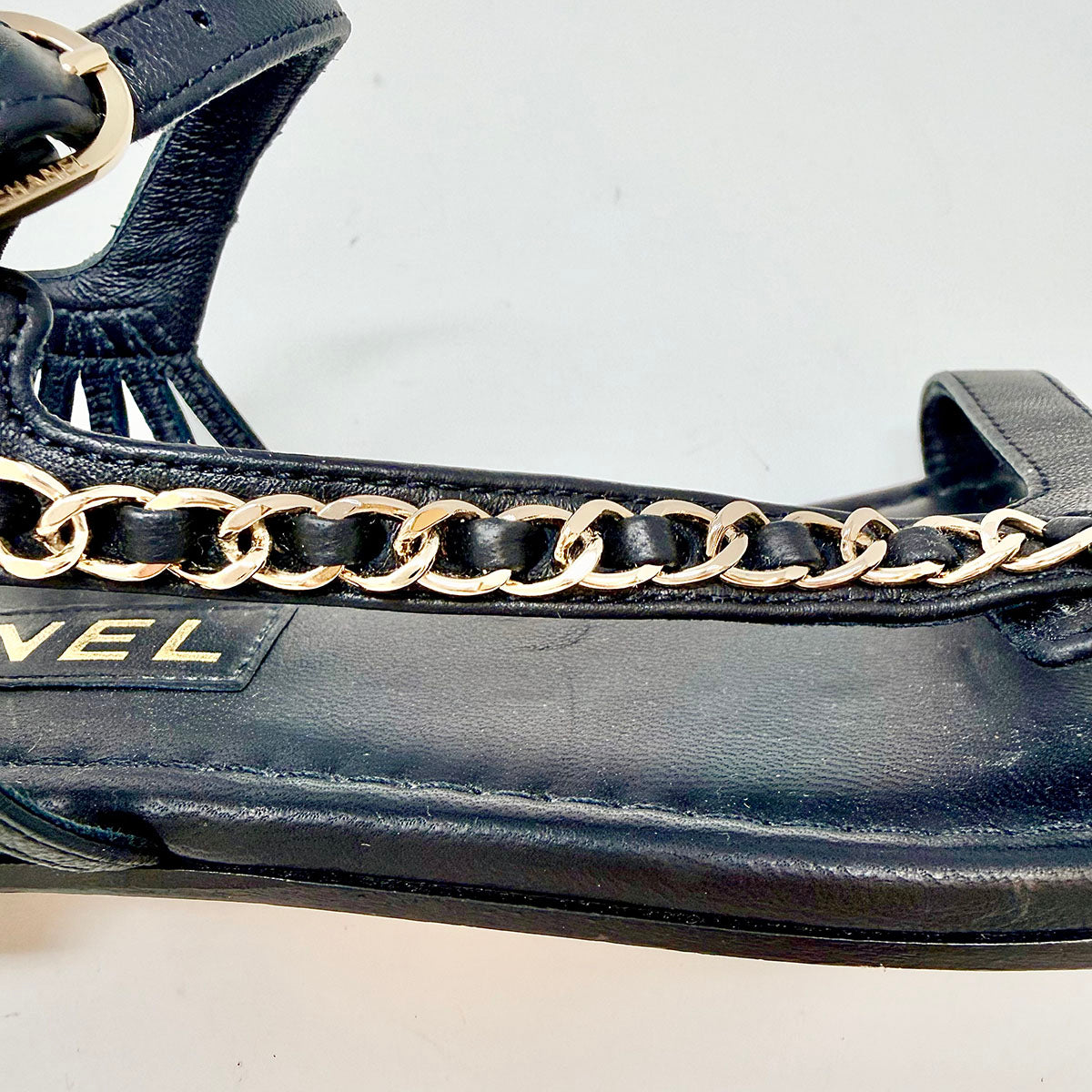 Chanel Interlocking CC Chain Link Accent Flat Sandals