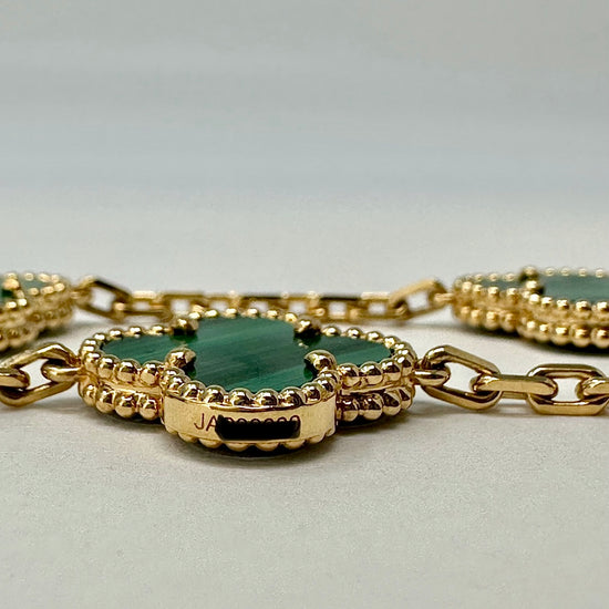 Van Cleef & Arpels Vintage Alhambra 5 Motifs 18K Gold and Malachite Bracelet