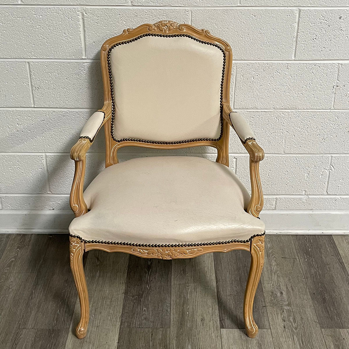 Pair of French-Style Leather Chairs With Nail Head Accents