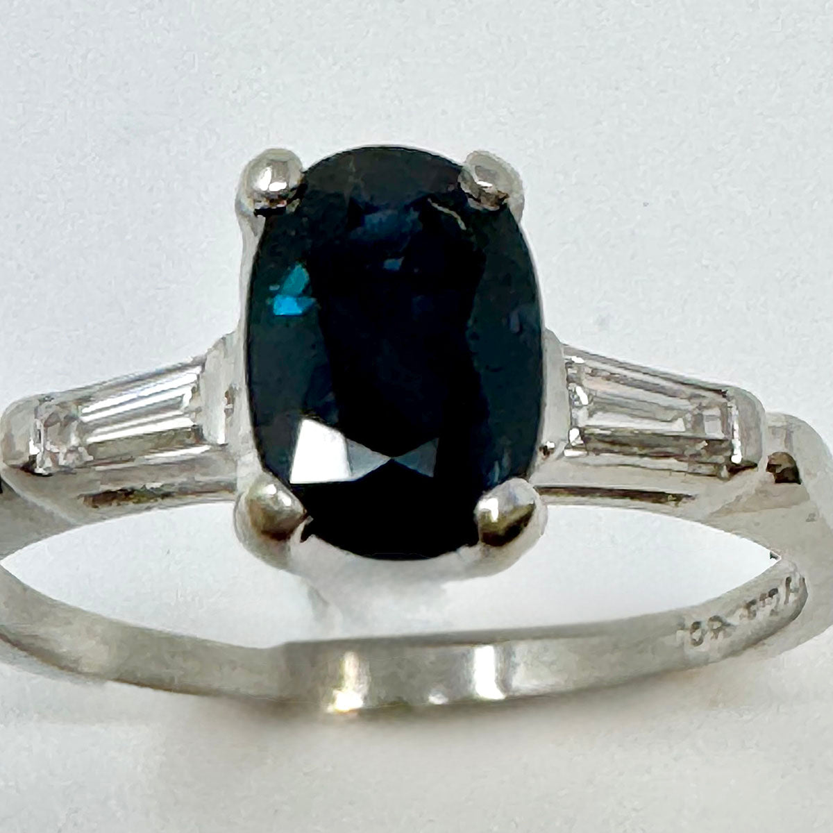 Platinum Ring with Sapphire and Diamonds