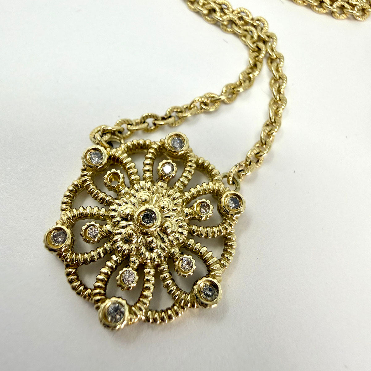 Judith Ripka 14K Gold Necklace with Filigree Floral Pendant