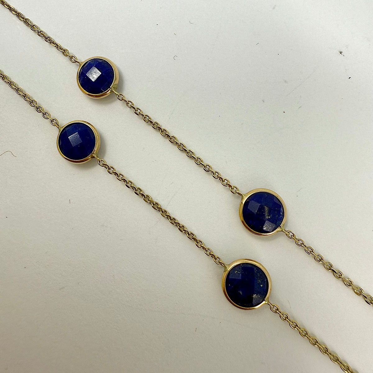 14K Gold 36" Lapis Station Necklace