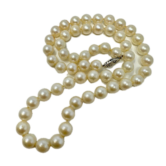 15" Freshwater Pearl Necklace with 10K White Gold Filigree Clasp