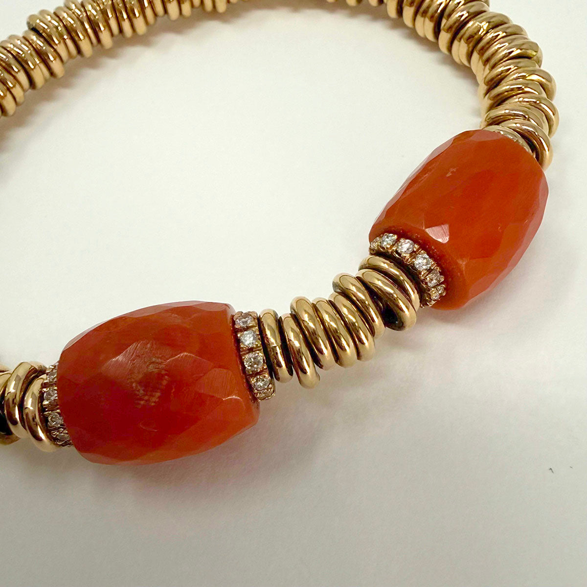 18K Rose Gold Diamond Stretch Bracelet with 4 Diamond Rondels and 2 Corals