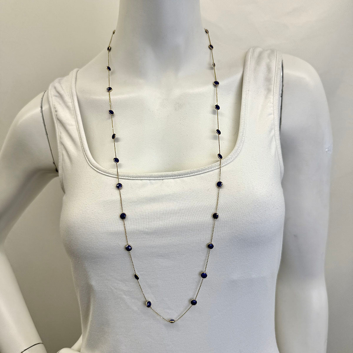 14K Gold 36" Lapis Station Necklace