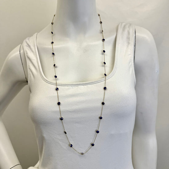 14K Gold 36" Lapis Station Necklace