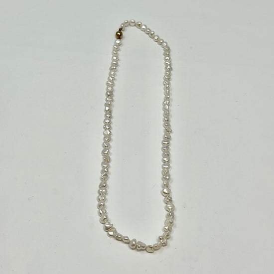 Biwa Cultured Pearl Necklace with 14K Gold Ball Clasp