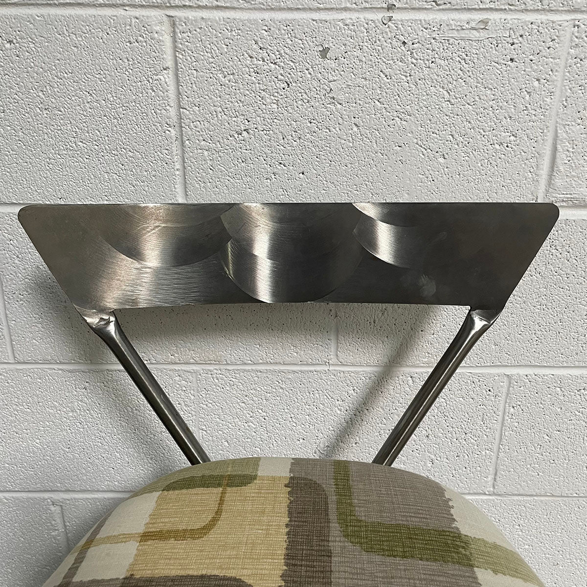 Pair of Metal Counter Stools with Upholstered Seats