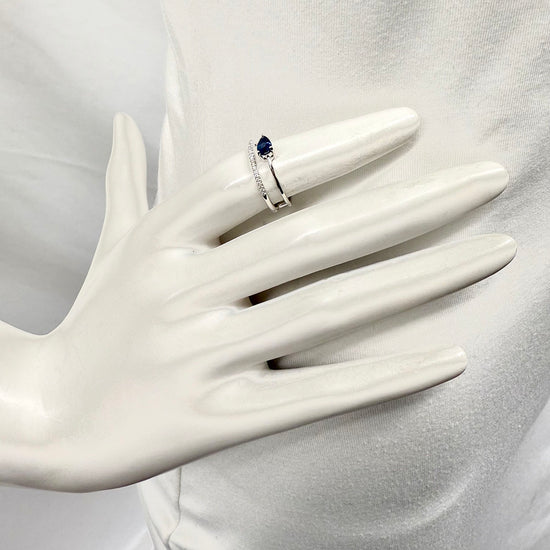 14K White Ring with Sapphire and Diamond