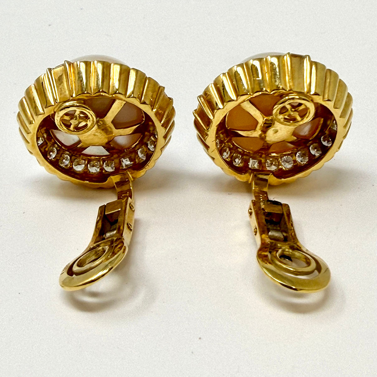 Rudolf Friedman 18K Gold Earrings with Mabe Pearl and Diamonds