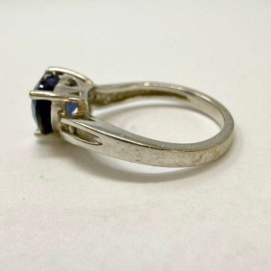 14K White Gold Ring with Diamonds and Sapphires