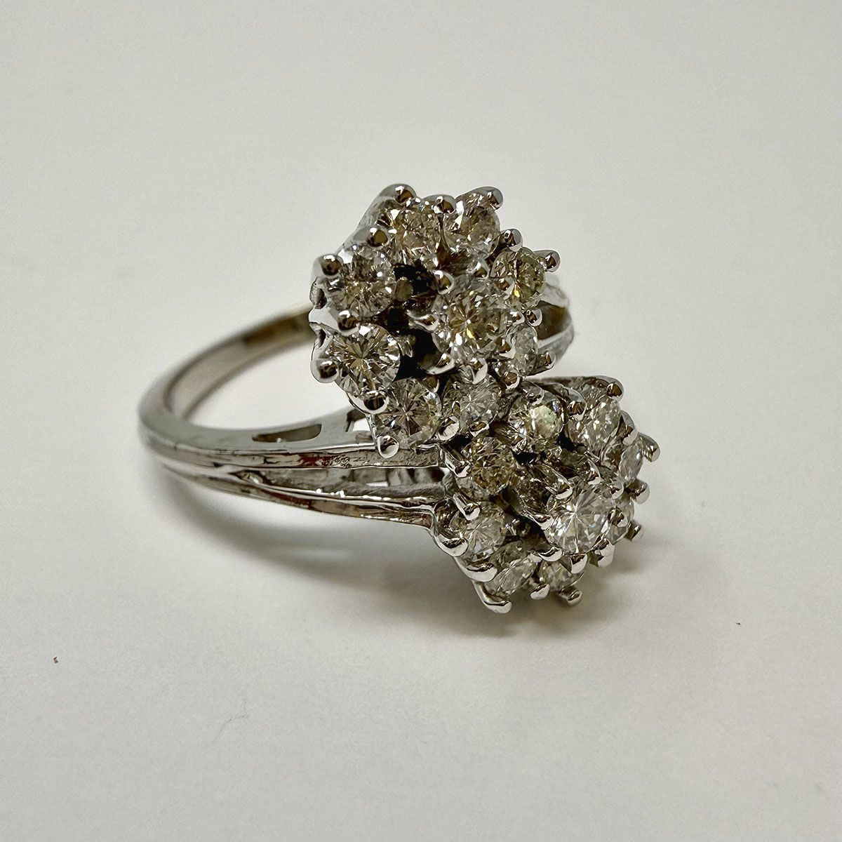 14K White Gold 2 Diamond Cluster Ring