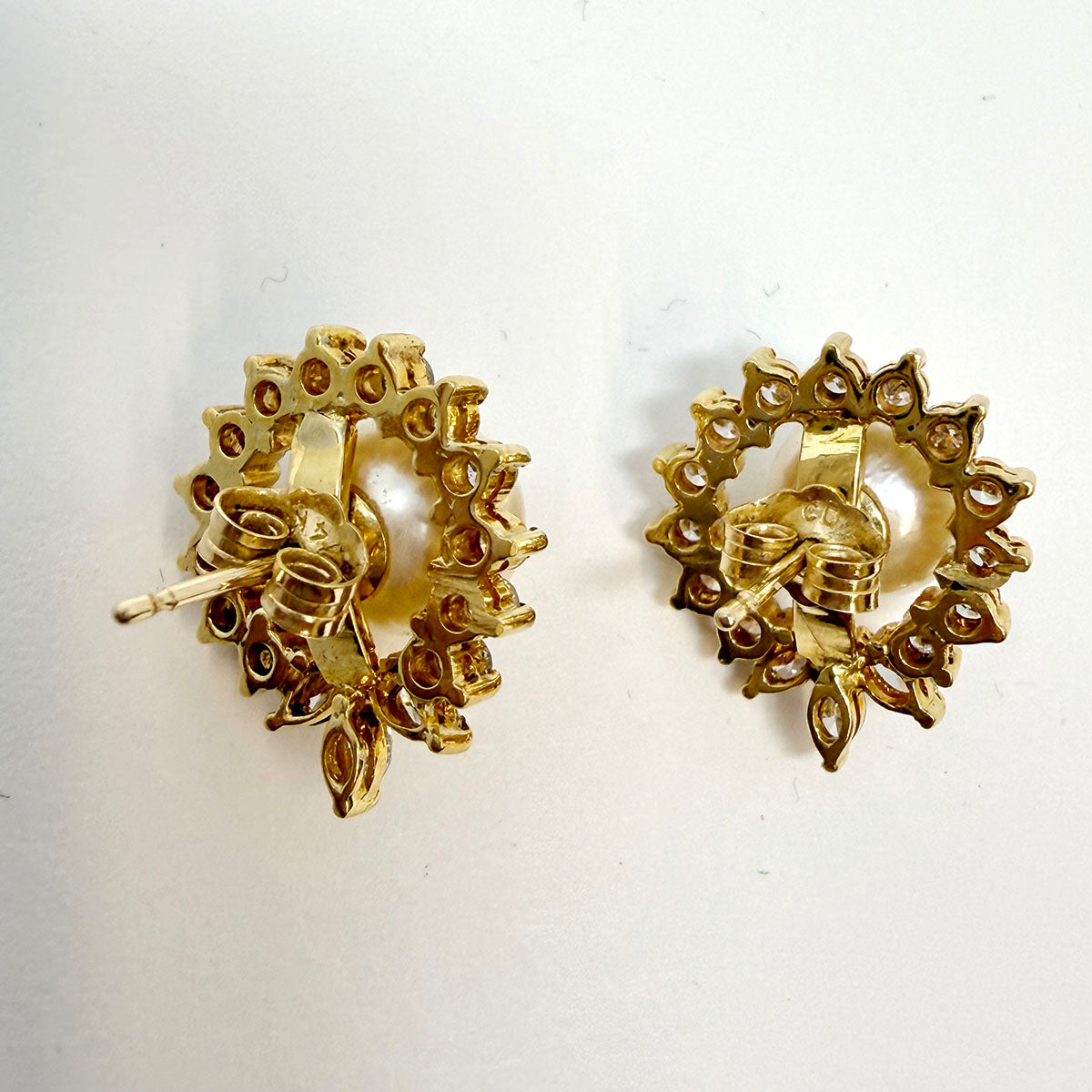 14K Gold Stud Earrings with Freshwater Pearl and Diamond Jacket