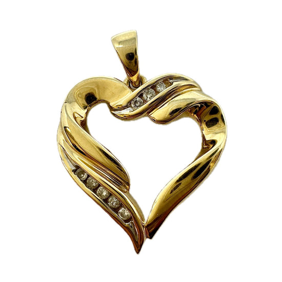 14K Gold Open Heart Shaped Pendant with Diamonds
