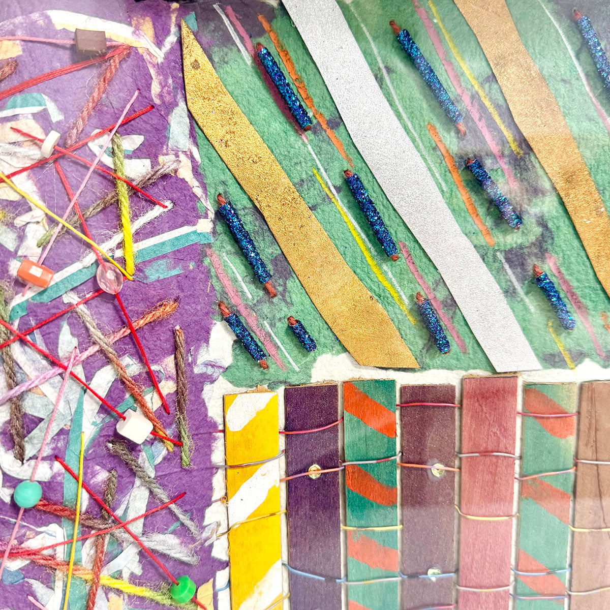 Mixed Media Textile Art with Feathers, Signed and Dated on Reverse