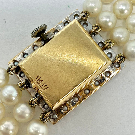 Amnon 17 Jewel Watch with 4 Strand Pearl Strap and Diamonds