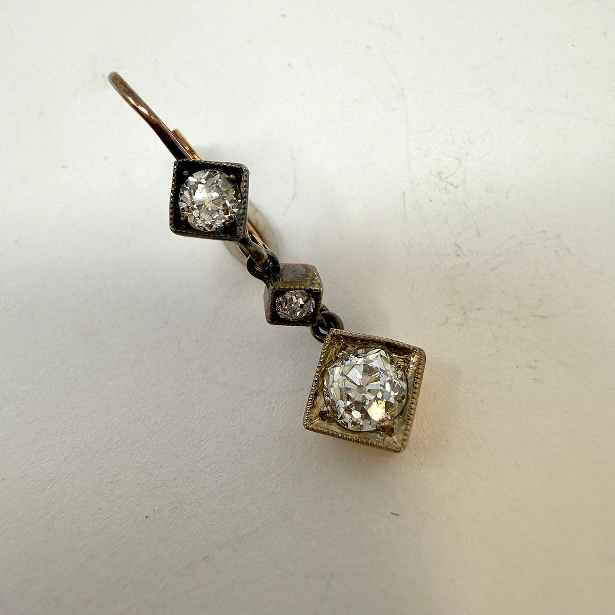 Platinum Vintage Diamond Drop Earrings