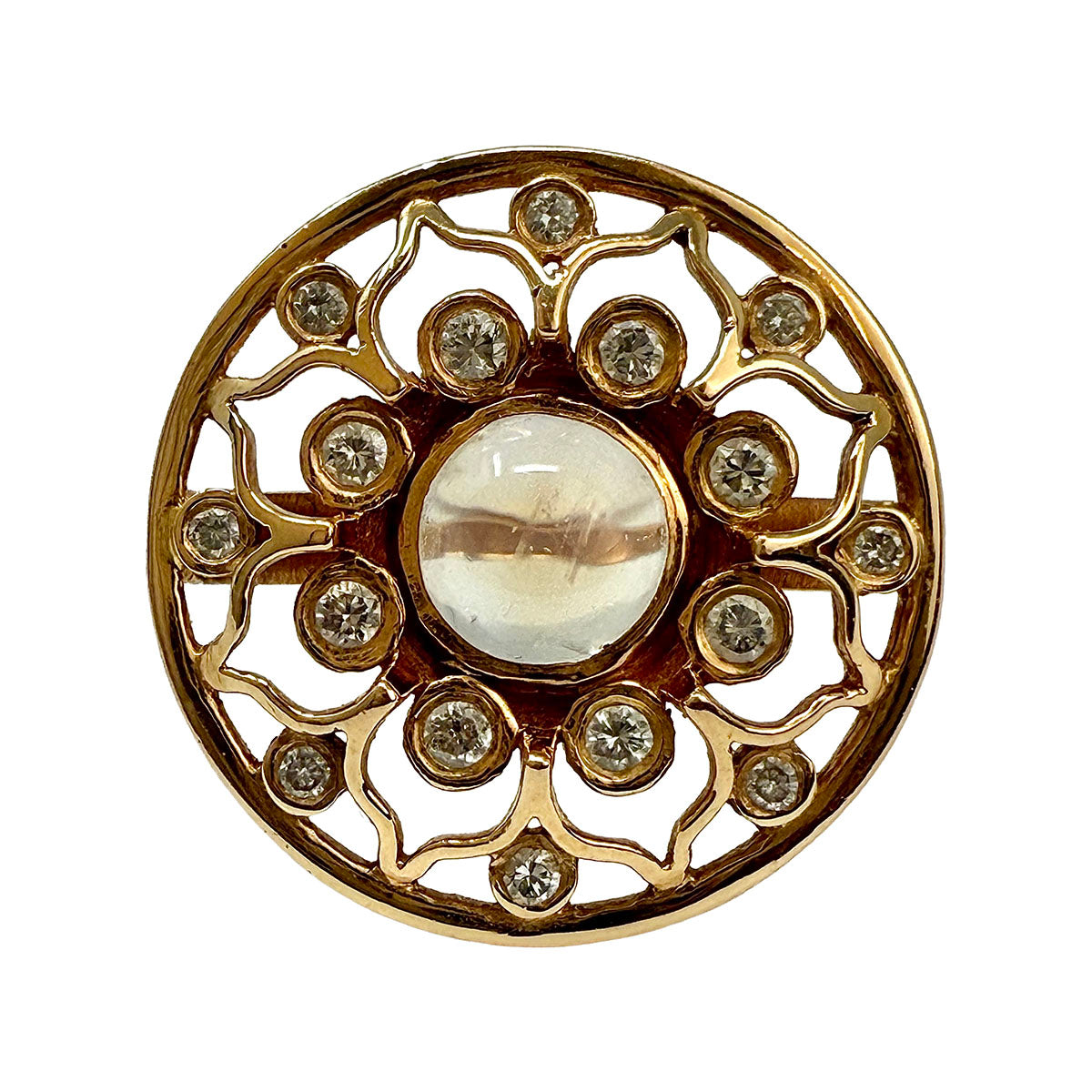 18K Rose Gold Ring with Filigree Design with Diamond and Moonstone