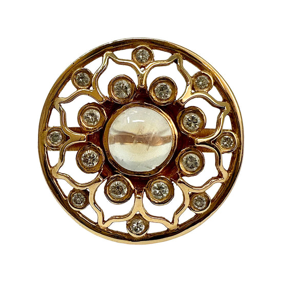18K Rose Gold Ring with Filigree Design with Diamond and Moonstone