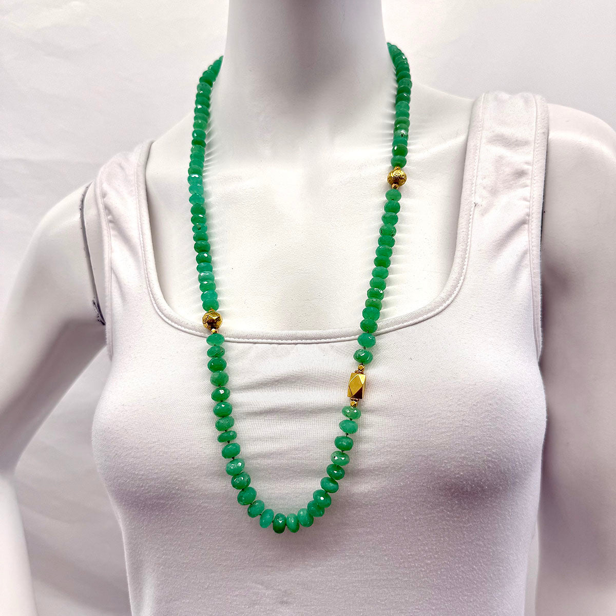 32" Tsavorite Bead Necklace with 18K Gold Stations