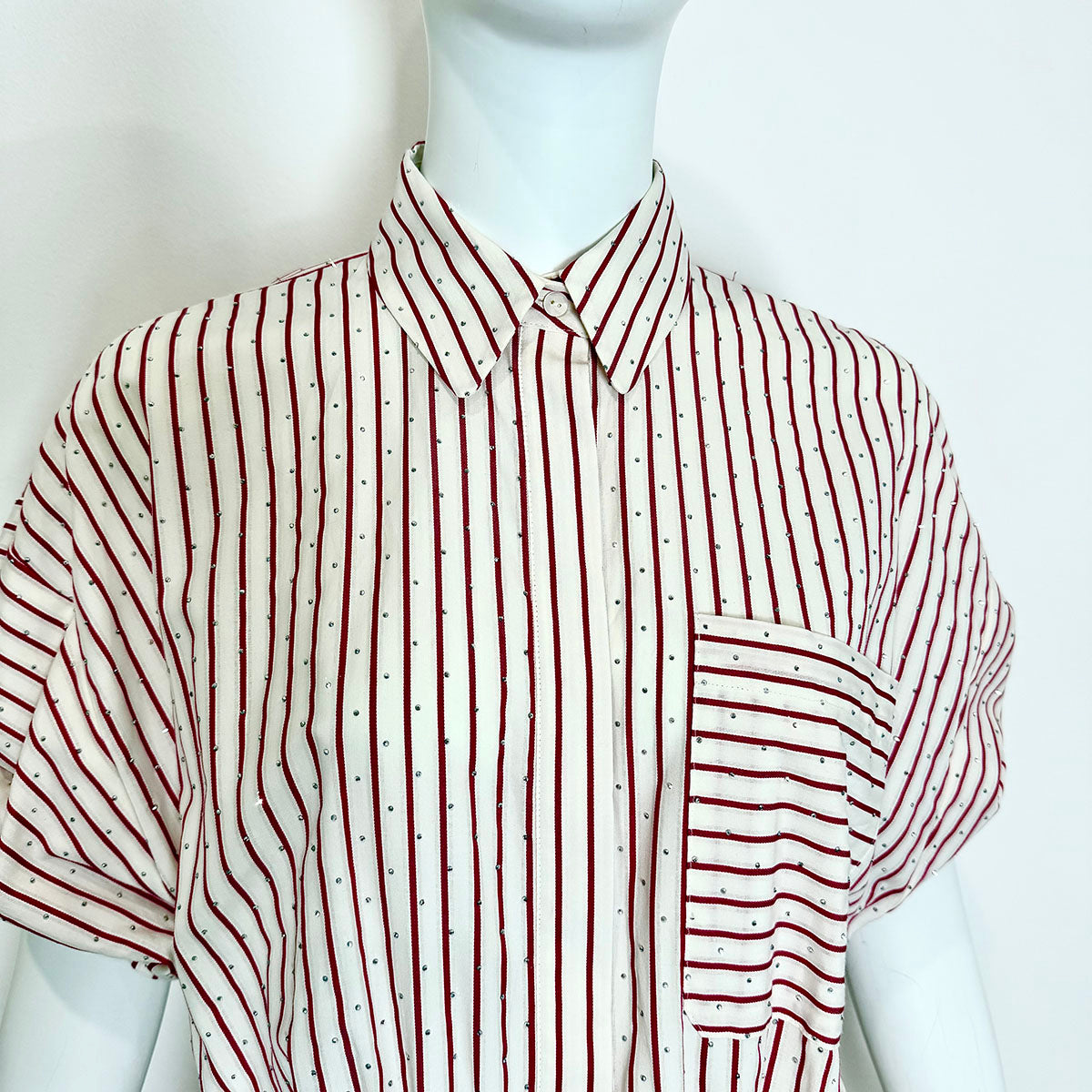 Maje Striped Midi Shirt Dress with Sparkle