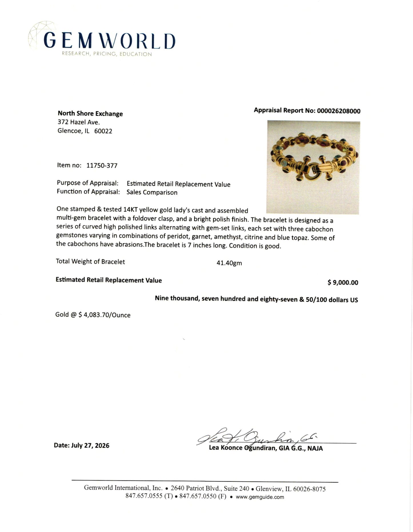 14K Gemstone Bracelet