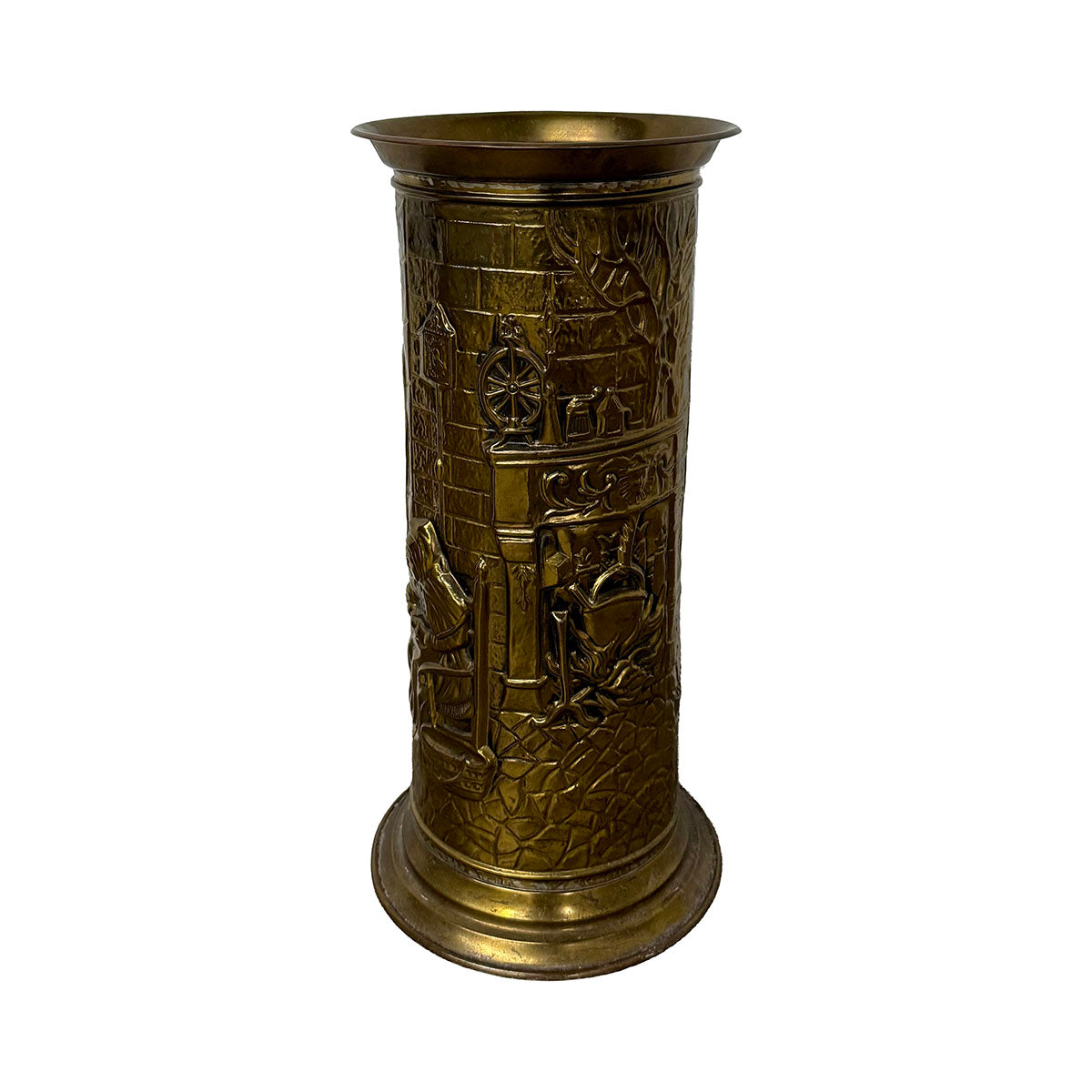 Brass Umbrella Stand with Fireplace Scene