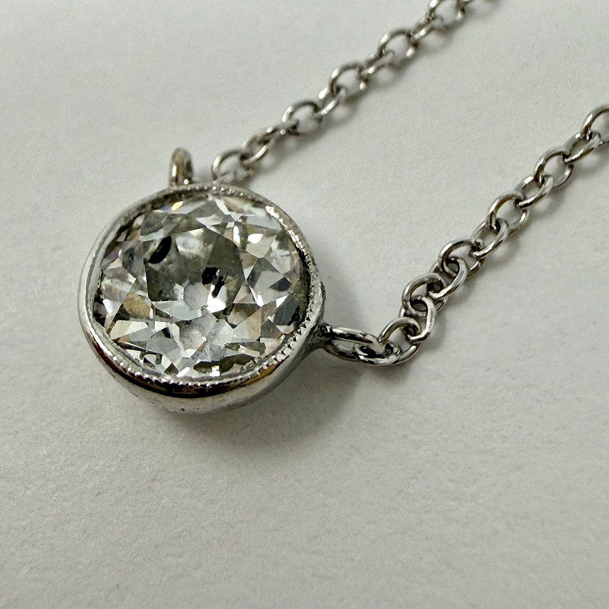 14K White Gold Necklace with Bezel Set Diamond